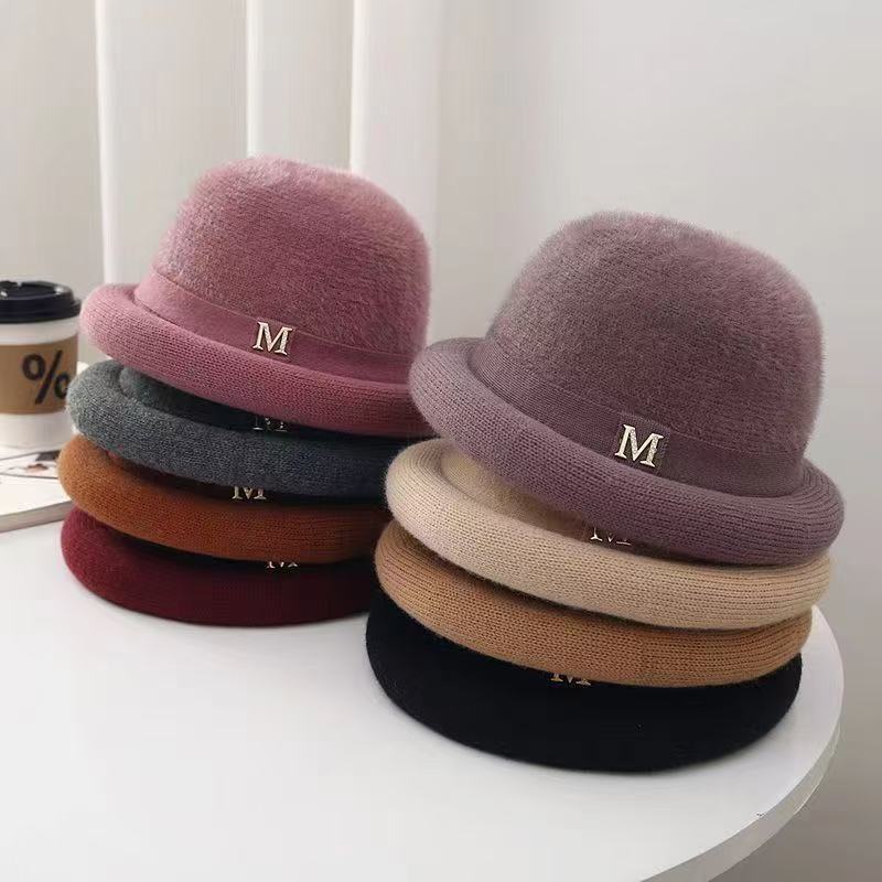 Autumn and Winter Women's Korean Imitation Mink Velvet Basin Hat, Middle-Aged and Elderly Dome Hat, Winter Fashion Warm Fleece-Lined Hat, Thickeneded