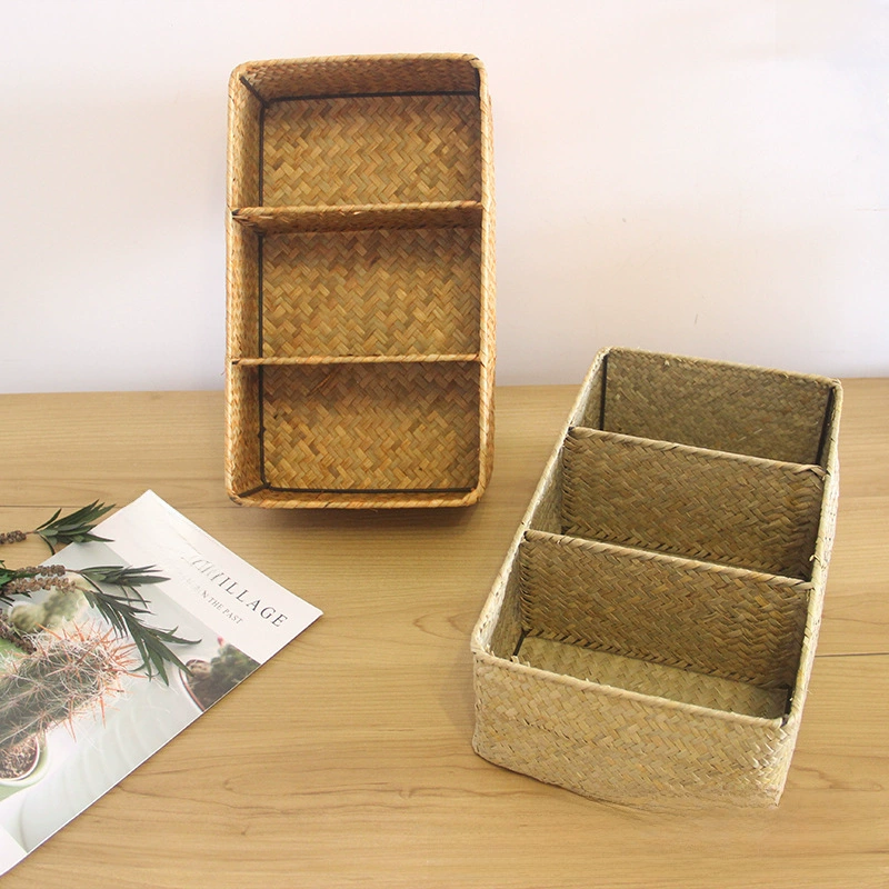 Straw woven table retro storage box, storage basket