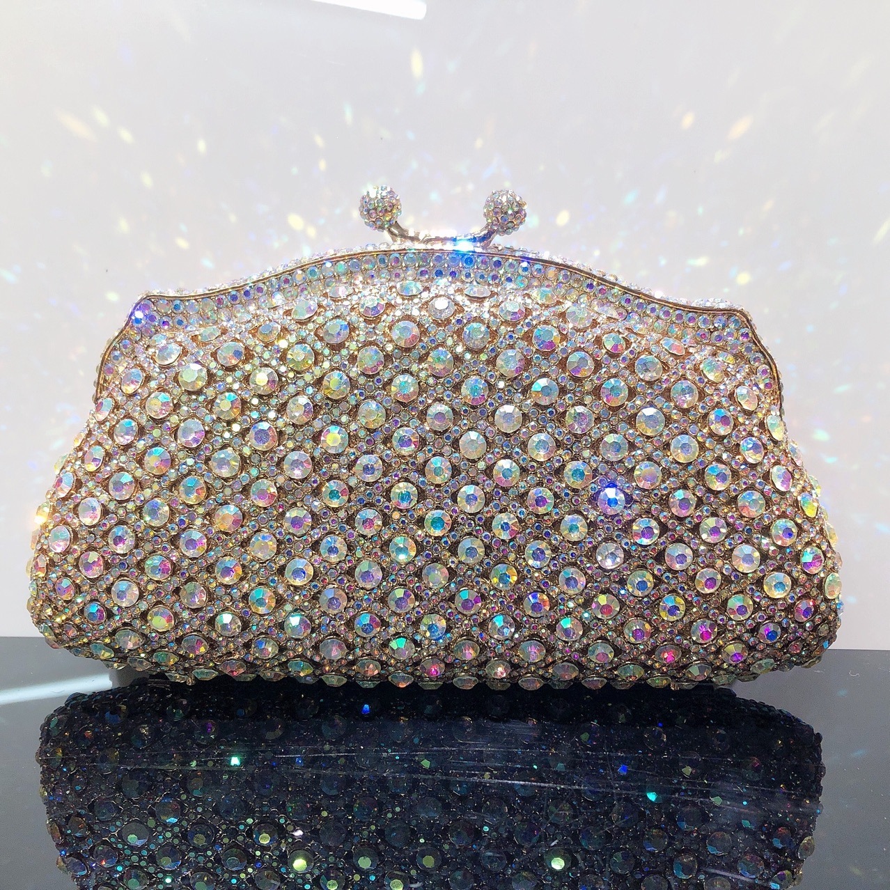 Bolsa de cena de diamante de metal hueco, bolsa de cena de diamante de cristal de mano, bolsa de mujer