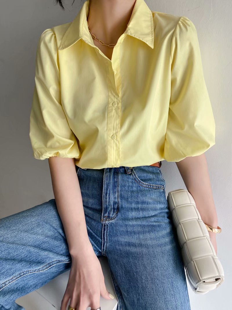 wholesale spring and summer new solid color shirt short sleeve top NSAM54120