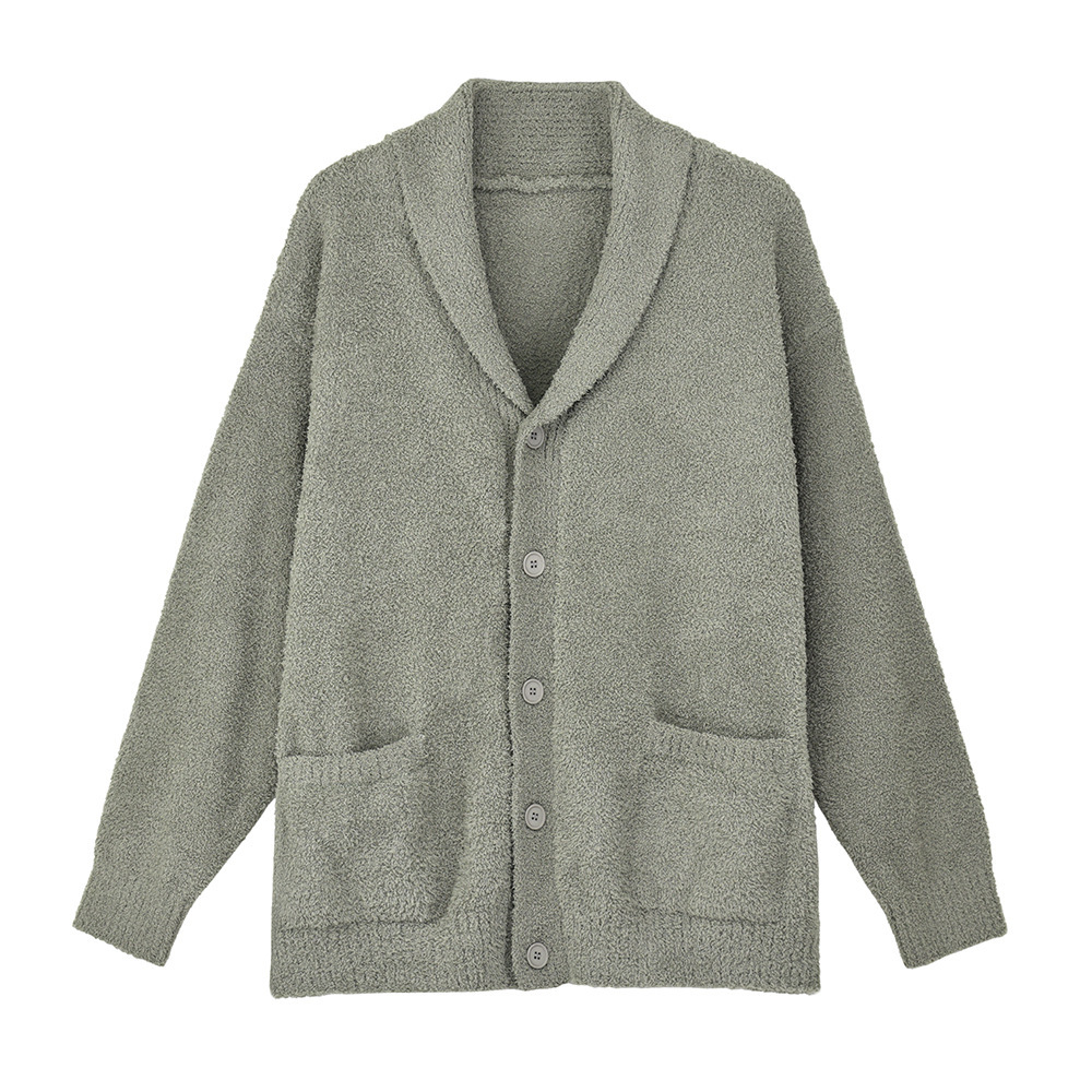 인쇄되지 않은 열 양모 원사 가정 의류 남성 반 벨벳 깃털 원사 가디건 가을, 겨울 잠옷 따뜻한 잠옷