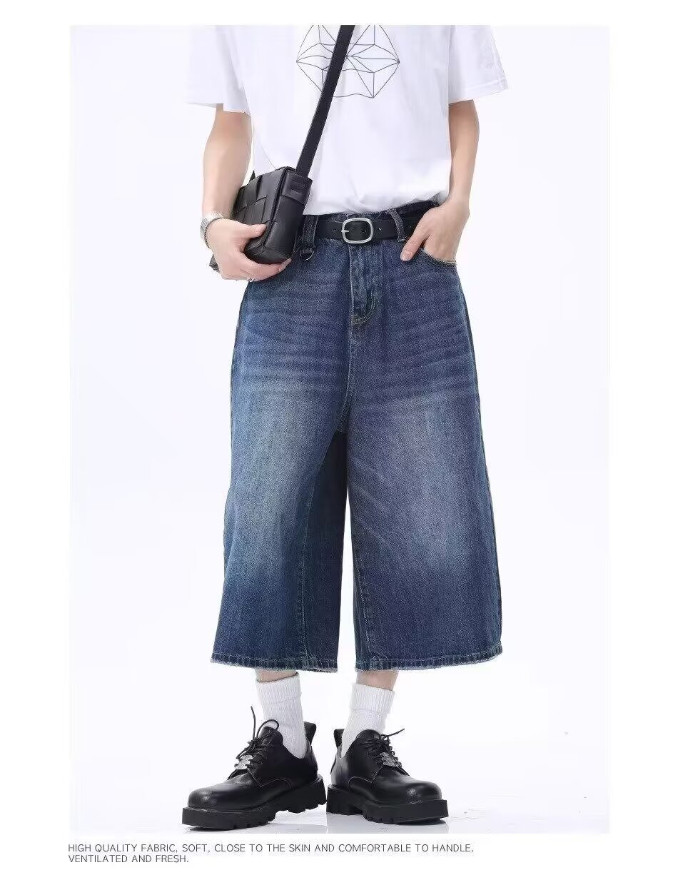 Pantaloncini in denim uomo vintage washed taglio largo diritto_voghion.com