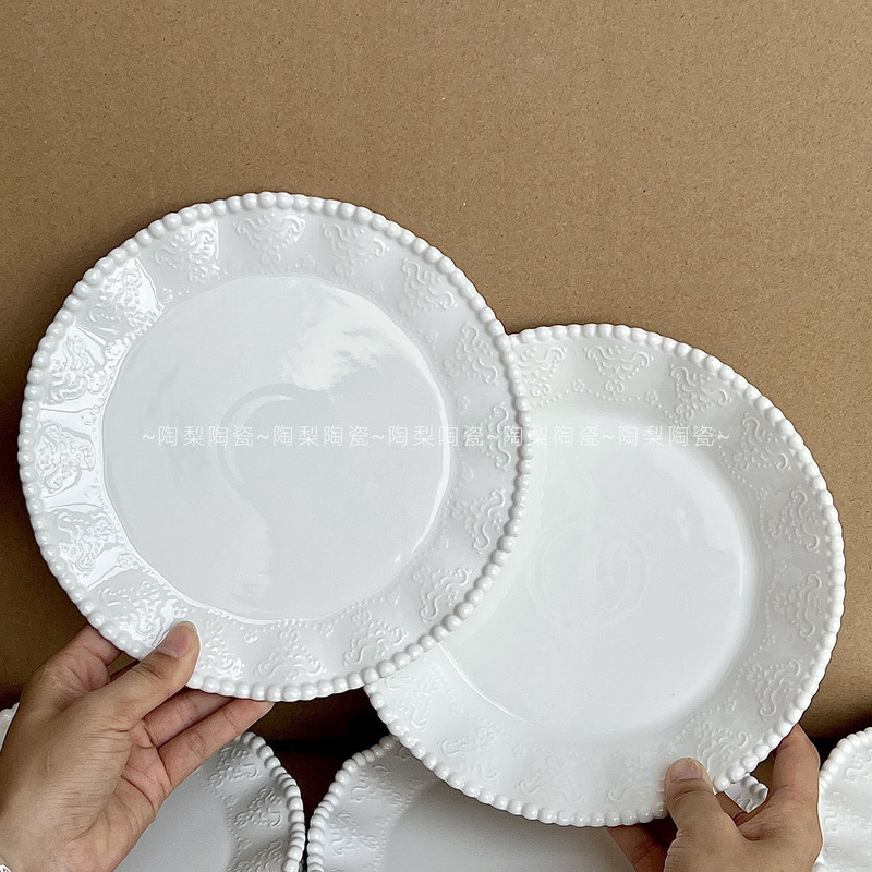 Eco-Friendly Lifestyle Ins Light Luxury Ceramic Pearl Plate High-Value Breakfast Tableware Home-Style Bowl and Plate Set
