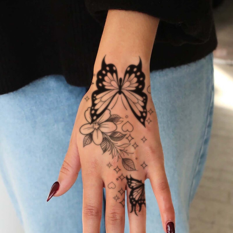 Cross-Border New Simple Butterfly Flower Heart Tattoo Stickers Waterproof Men and Women Long-Lasting Disposable Temporary Tattoo Stickers
