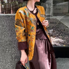 南油秋季新中式复古盘扣人丝香云纱上衣贝壳花袖口精致优雅唐装女