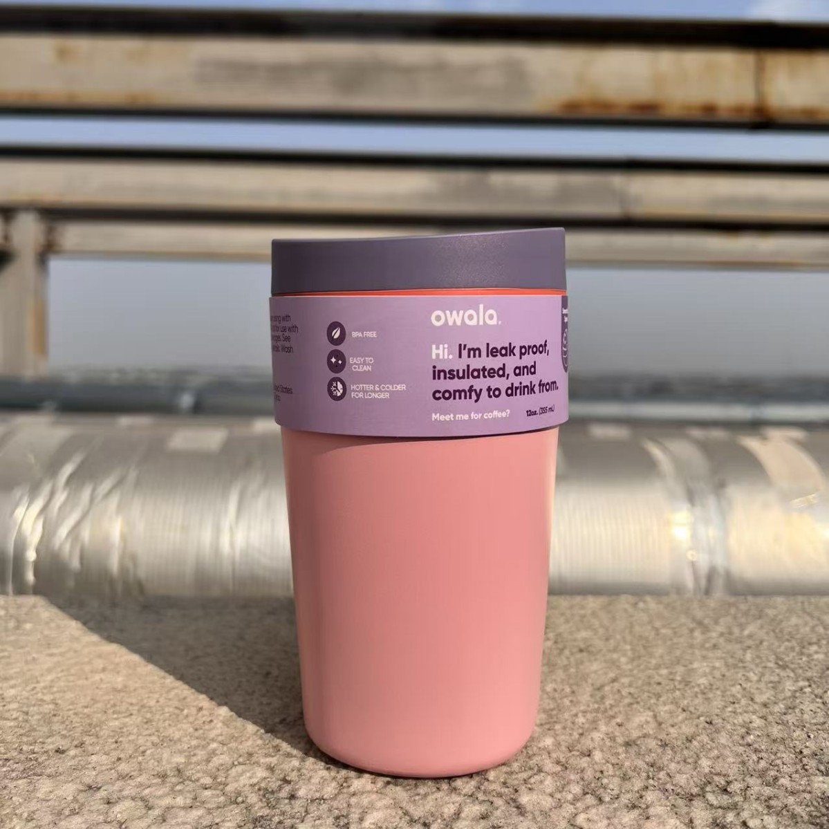 커피컵 핑크 그레이 뚜껑 12oz