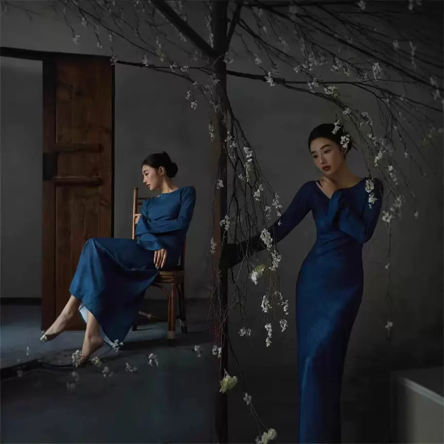 法式慵懒风连衣裙2024年早秋新款高个子喇叭袖小众脚踝气质长裙