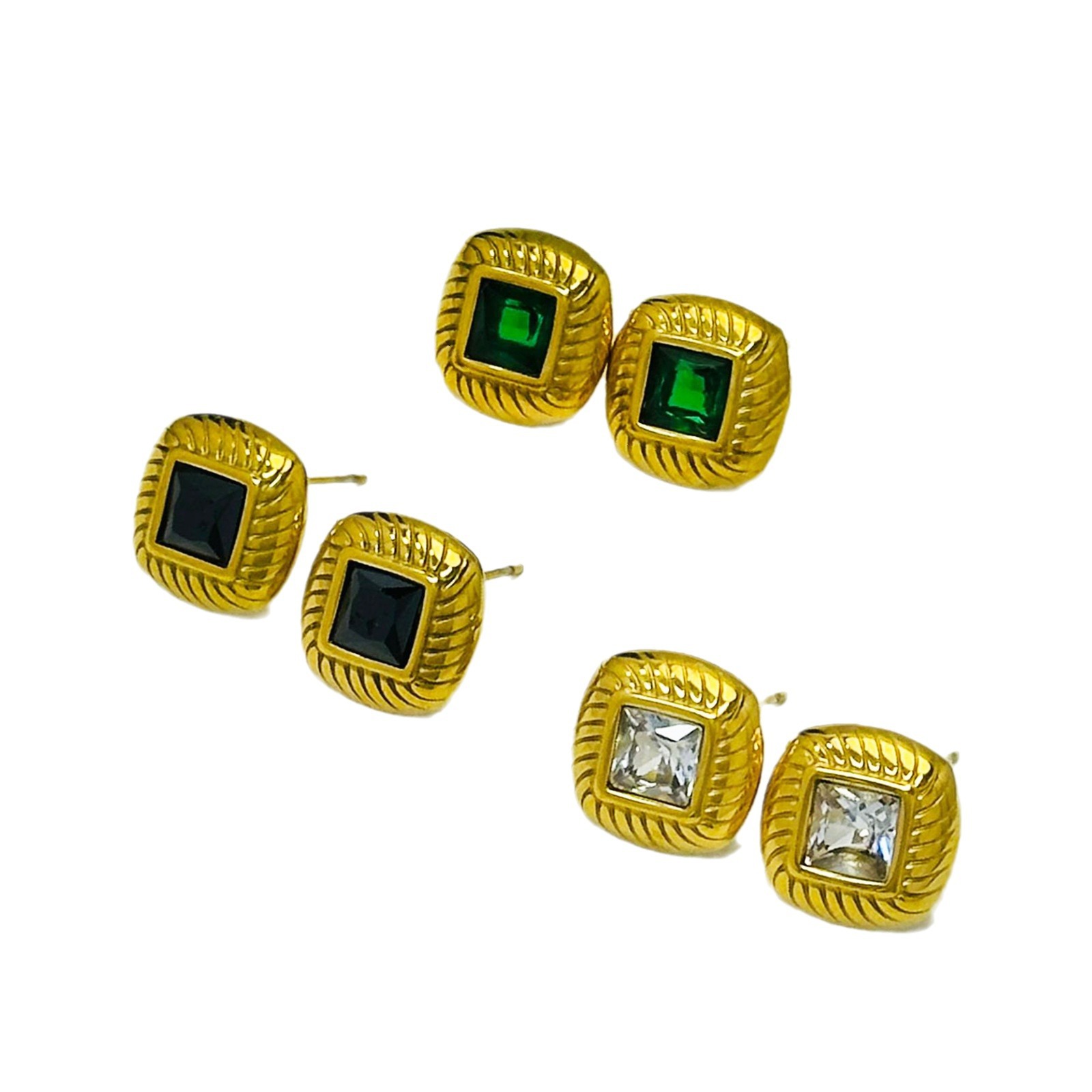 Luz de lujo retrógrado acero de titanio chapado 18k verde negro pernos cuadrados no decolor temperamento simple nicho de diseño INS joyería