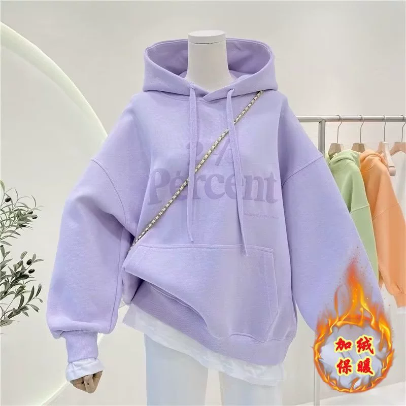 Девочки с плюшевым свитвером носят весенне-осенний зимний 2024 новый детский с капюшоном
