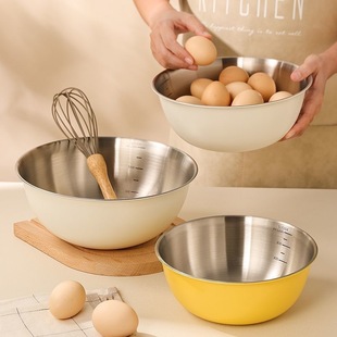 Japanese-Style 304 Stainless Steel Fruit Salad Bowl with Scale, Baking and Dough Mixing Bowl, Household Mixing Bowl