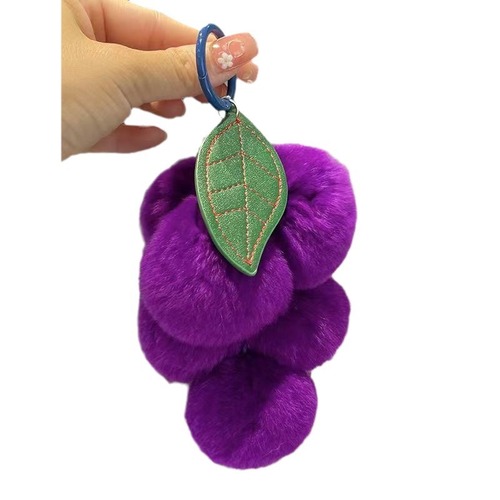 Cute Grape Imitation Rex Rabbit Fur Bag Pendant Net Celebrity Plush Ball Car Keychain Pendant Accessories for Women