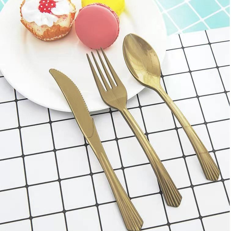 Disposable Plastic Knife, Fork and Spoon, Birthday Cake Knife, Fork and Spoon Party Tableware, Birthday Cake Tray Plastic Supplies