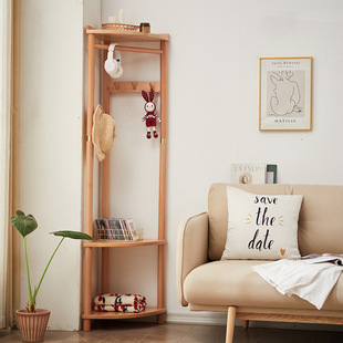 Corner coat rack solid wood floor hanger Beech simple bedroom door vertical corner small apartment storage rack