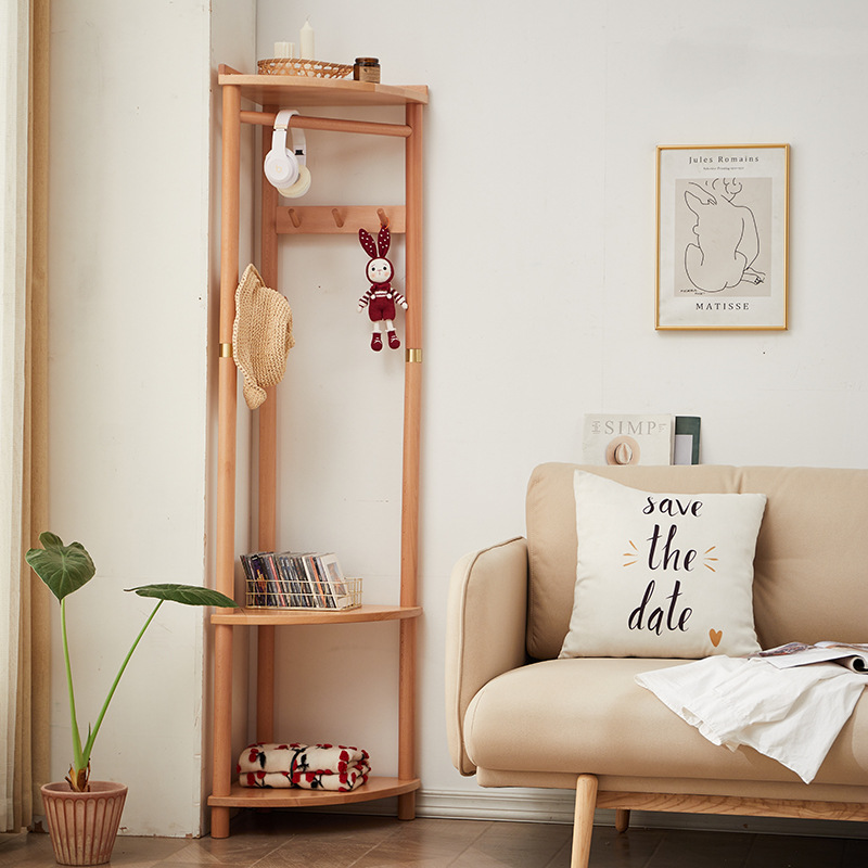 코너 코트 랙 단단한 나무 바닥 걸이 너도밤 나무 간단한 침실 출입구 수직 코너 작은 아파트 수납 랙