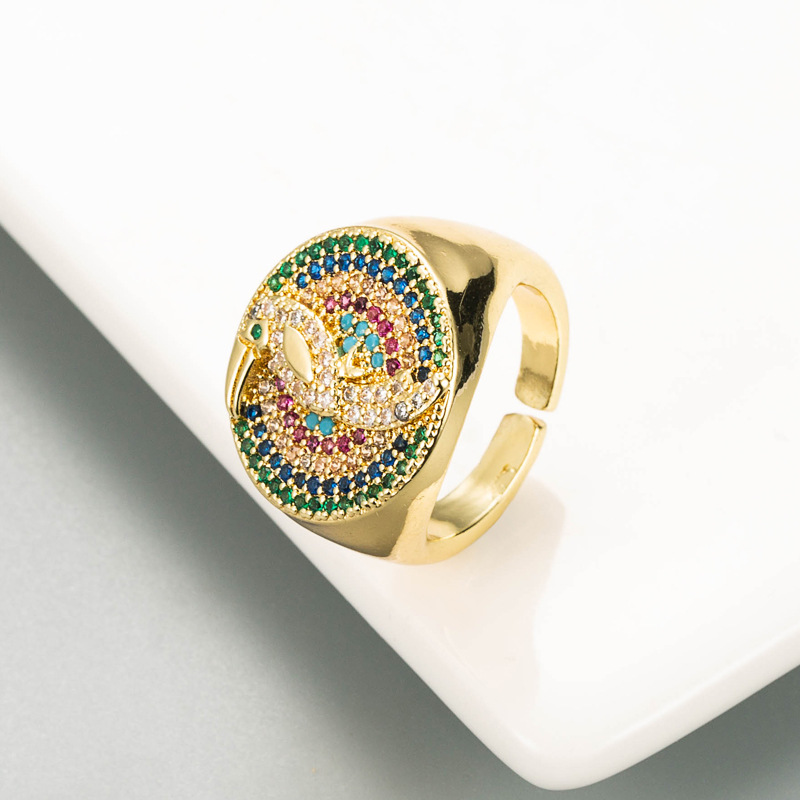 European And American Exaggerated Copper Gold-plated Micro-inlaid Color Zircon Simple Atmosphere Open Ring display picture 4