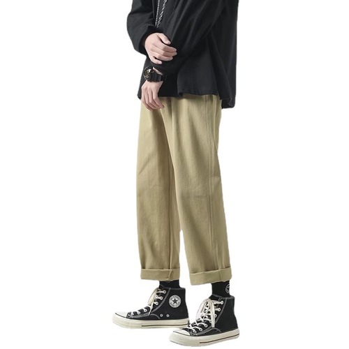 Japanese-style loose solid-color straight-leg workwear casual pants for spring and autumn, trendy brand men's Instagram-style fashion  new arrival versatile