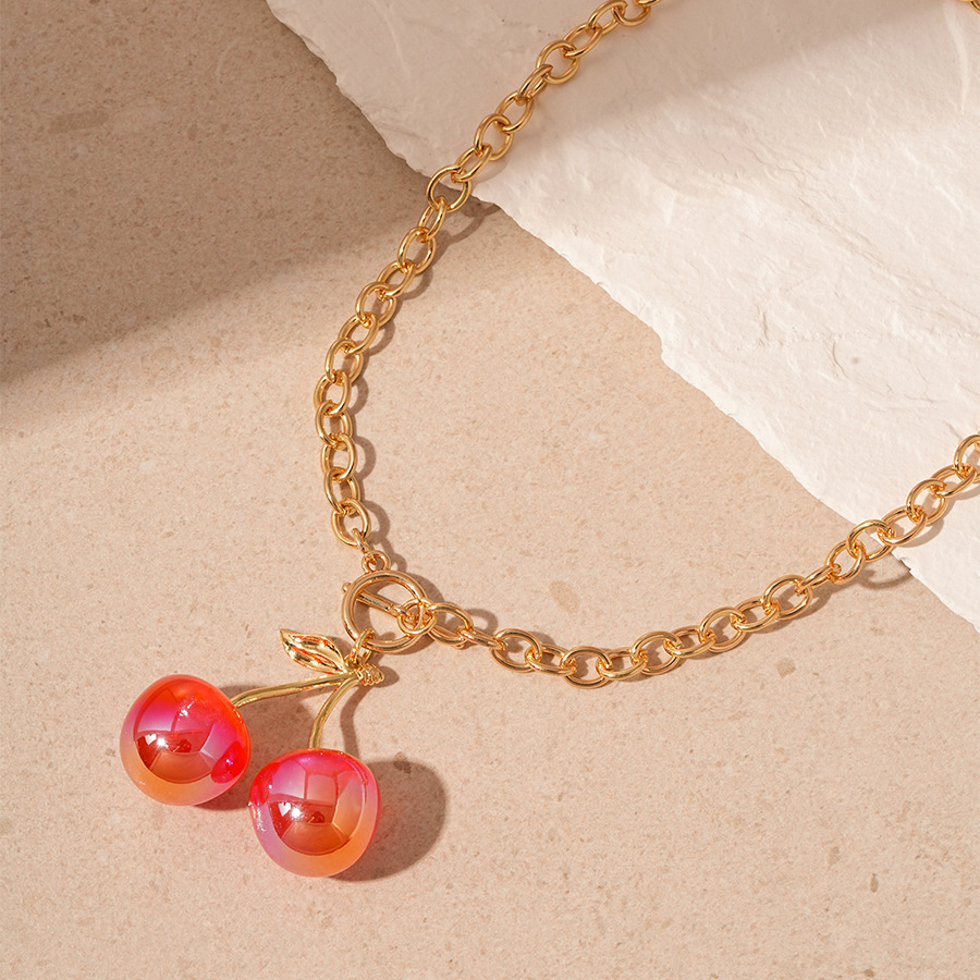 O-shaped necklace Chain Type Sweet Cherry Alloy Resin O-shaped Necklace Pendant Necklaces Wholesale