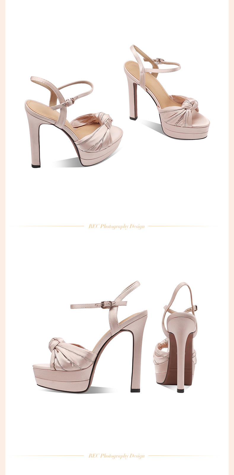 Sandal cao gót nữ lụa tơ tằm mũi hở đính đá gót siêu cao 12 cm — Champagne màu chi tiết 16