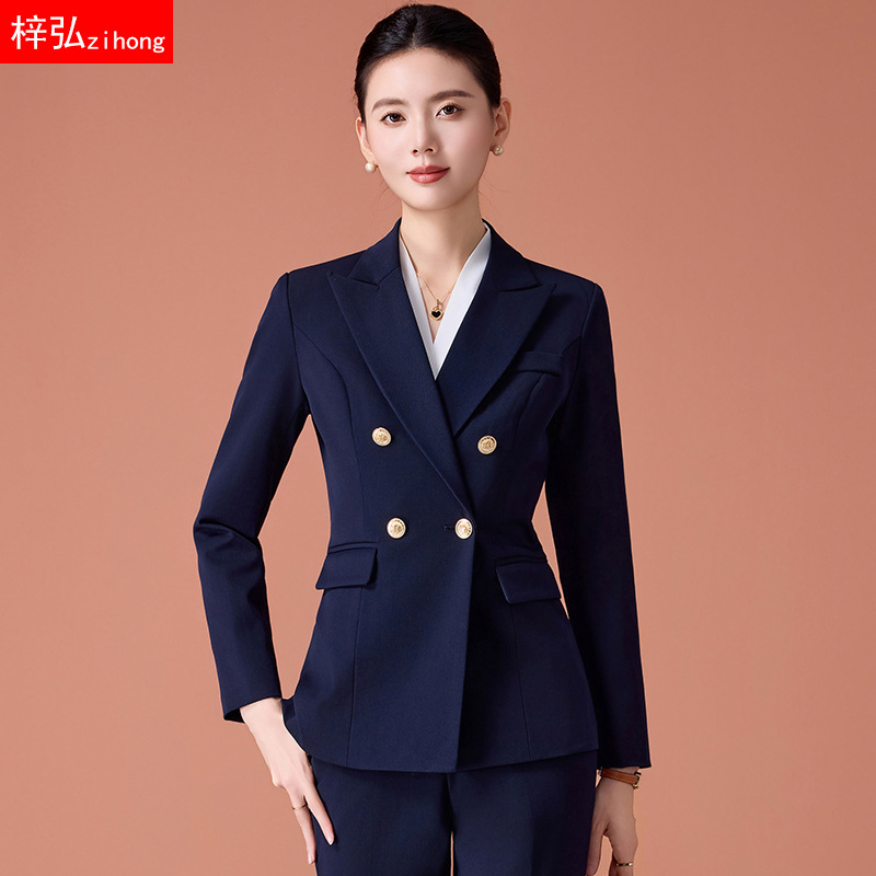 High-End Suit Women's Autumn and Winter New High-End Business Attire Elegant Goddess Style Double-Breasted Suit Jacket