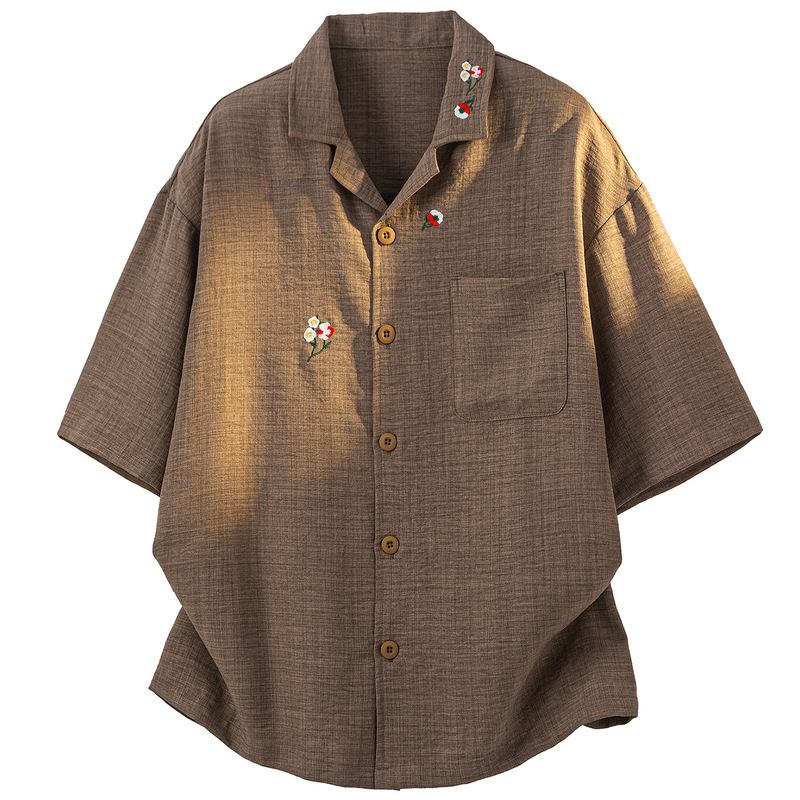 2026 Summer New Style Men's Loose Thin Imitation Linen Short-Sleeved Shirt Large Size Fashionable Casual Cardigan Shirt