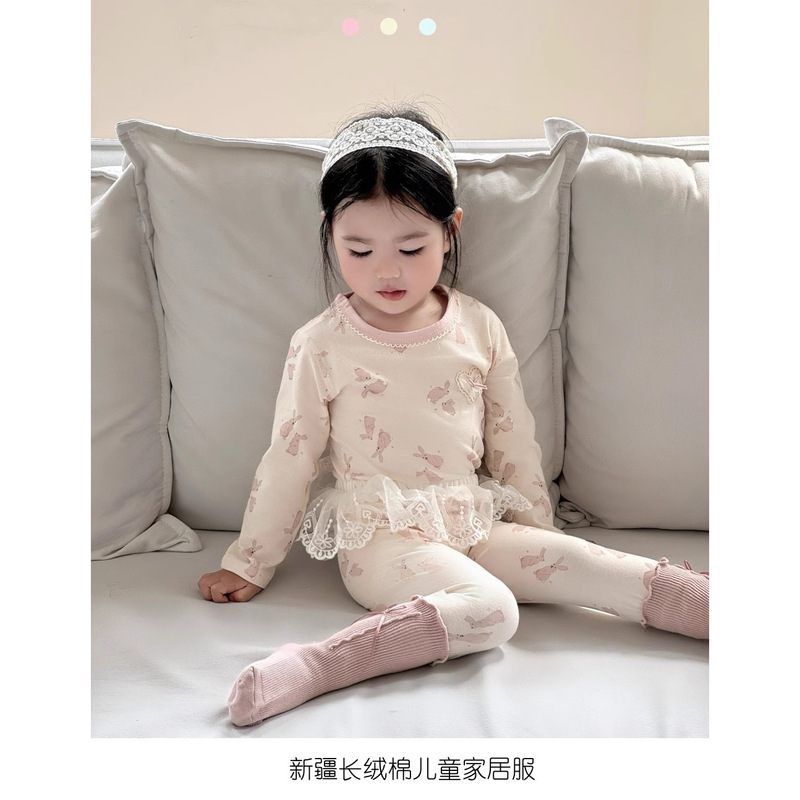 New Pure Cotton Seamless Lycra Children's Home Wear Set for Boys and Girls, Class a Cartoon Thermal Underwear Pajama Set New Pure Cotton Seamless Lycra Children's Home Wear Set for Boys and Girls, Class a Cartoon Thermal Underwear Pajama Set