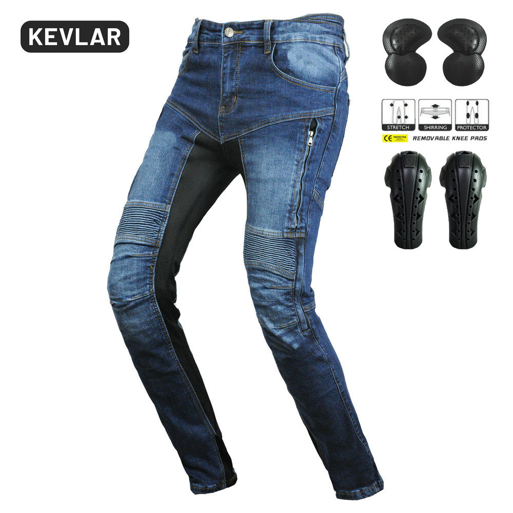 Volero motocicleta jeans hombres verano transpirable alta cintura pantalones de montar Kevlar alargado equipo protección