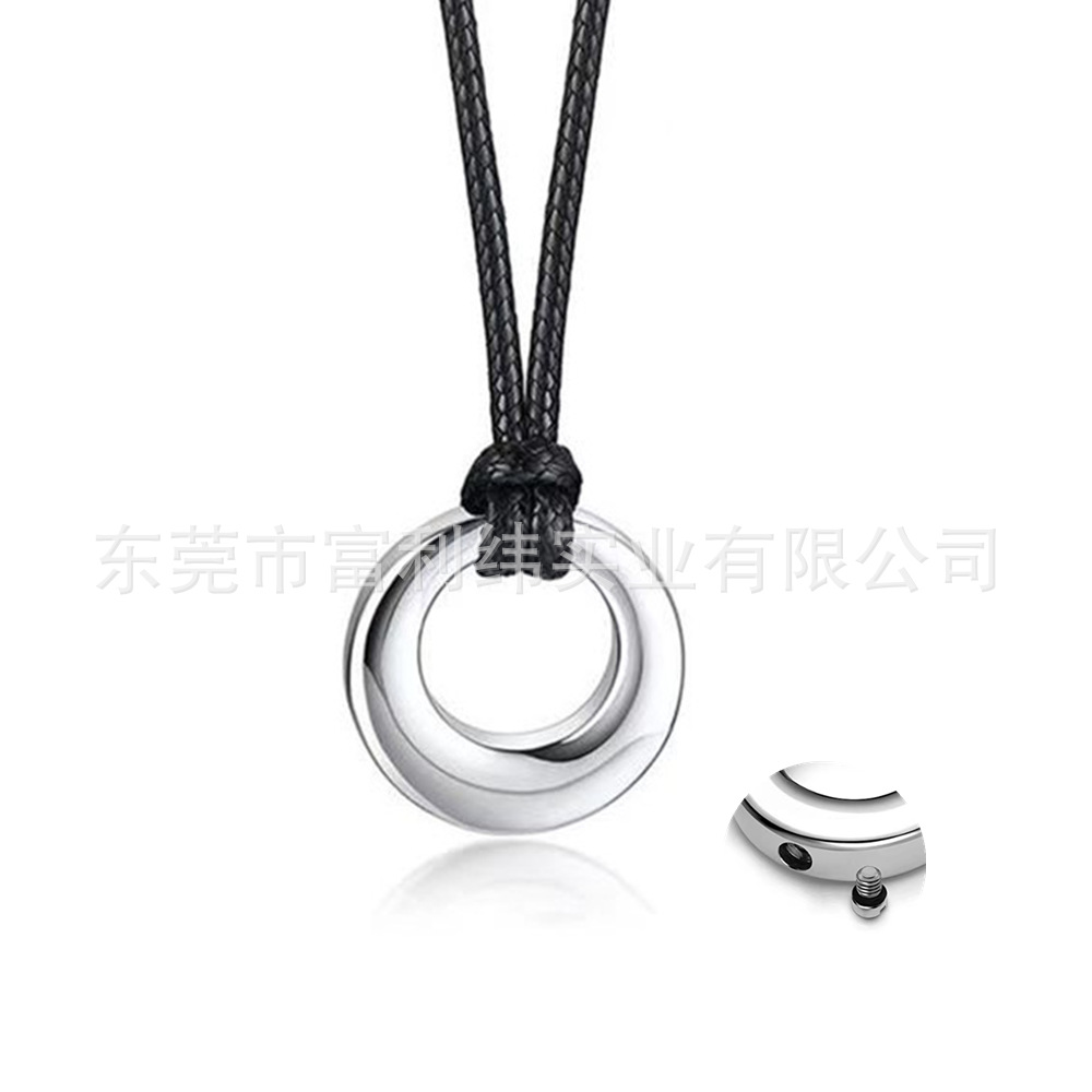 Fashion titanium steel round perfume bottle pendant removable circle shape urn pendant necklace memorial to relatives