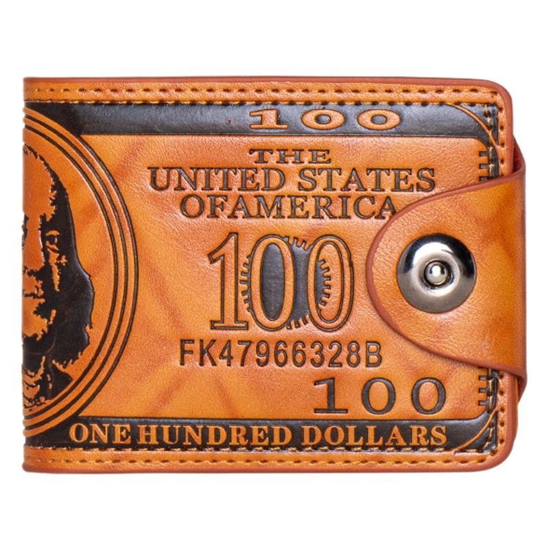 Hombres billetera de dólar personalizada creativa hebilla magnética cambio de presión cien dólares billetera corta de cuero de LA PU monedero