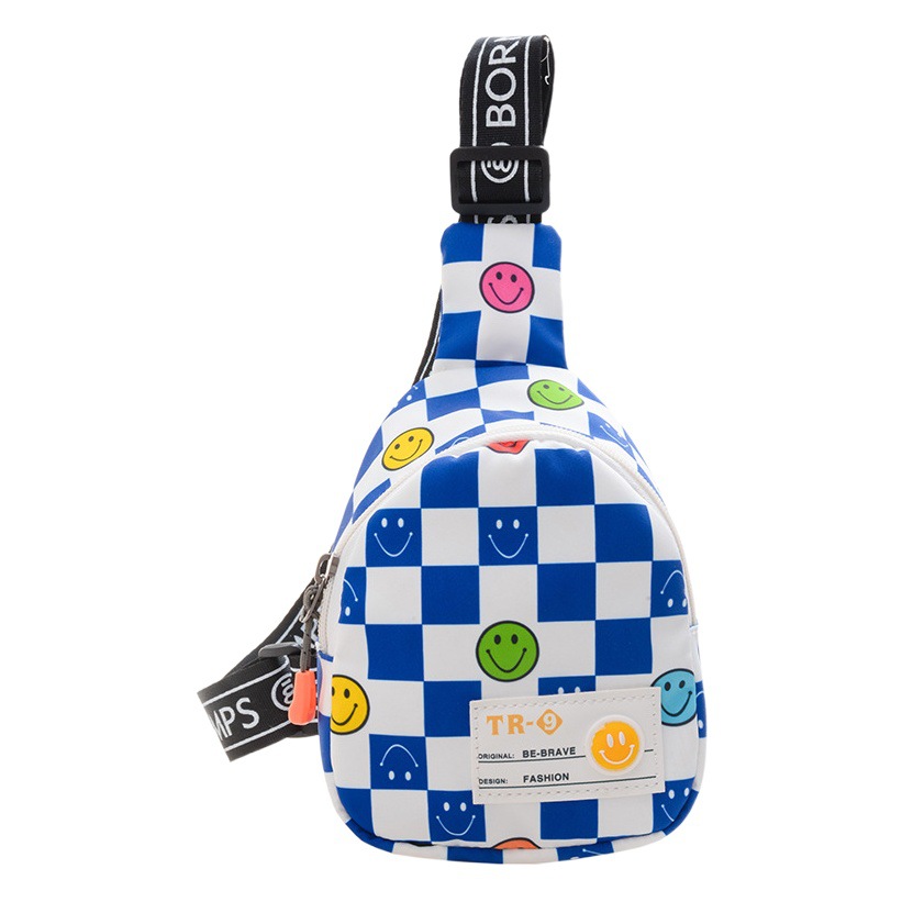Cara sonriente bolso de pecho de los niños estilo coreano chico guapo Plaid bolsa de mensajero chica casual cintura bolsa bebé moda moneda monedero
