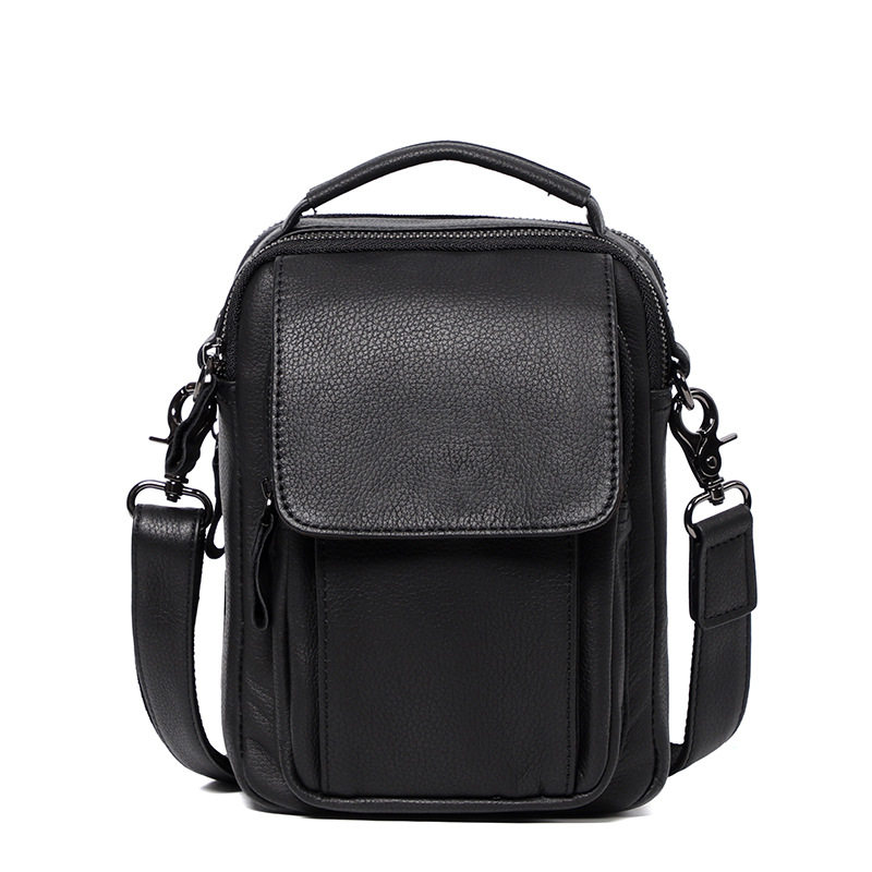 Túi đeo chéo nam da bò thật 19x7x23 cm nhiều ngăn — Màu đen chi tiết 6