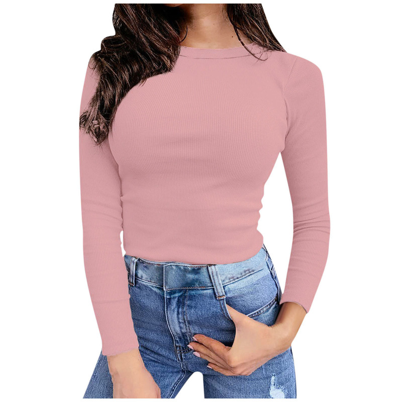 Women's Long-sleeved Stretch Slim Rib T-shirt Shirt Hollow Solid Color Basic Top Women's Long-sleeved Stretch Slim Rib T-shirt Shirt Hollow Solid Color Basic Top