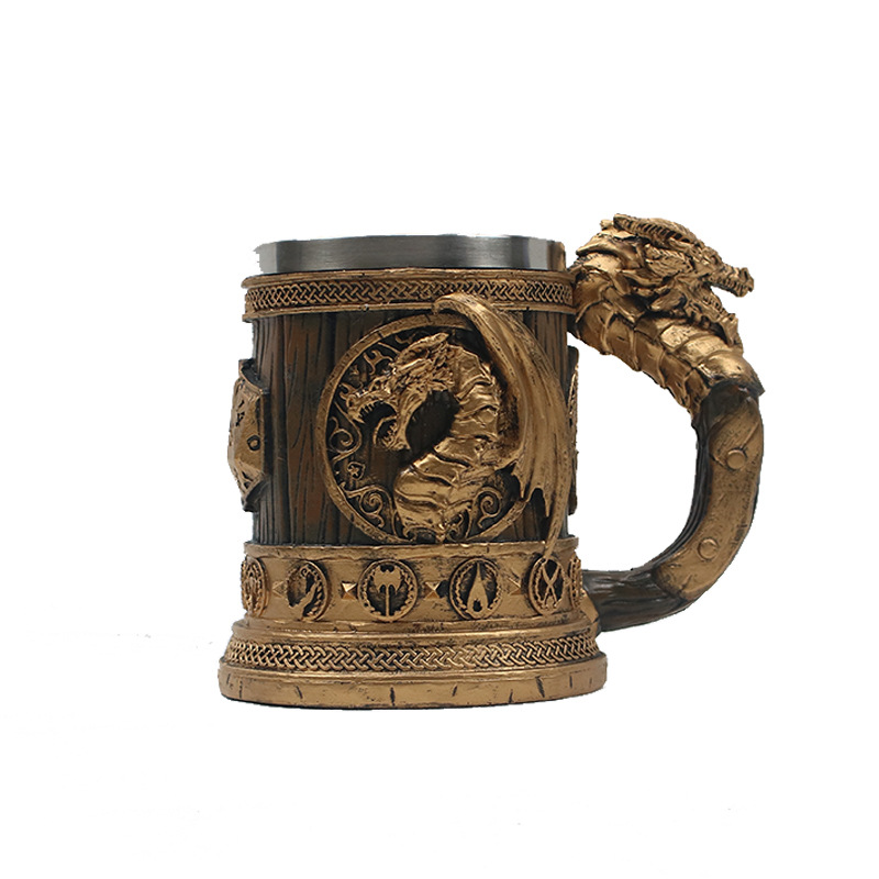 Taza de cerveza en relieve de acero inoxidable de resina creativa americana Taza de calavera punk de personalidad retro