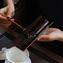 精品大漆茶则竹制赏茶荷纯手工漂流漆滴金非遗茶道零配茶拨六君子