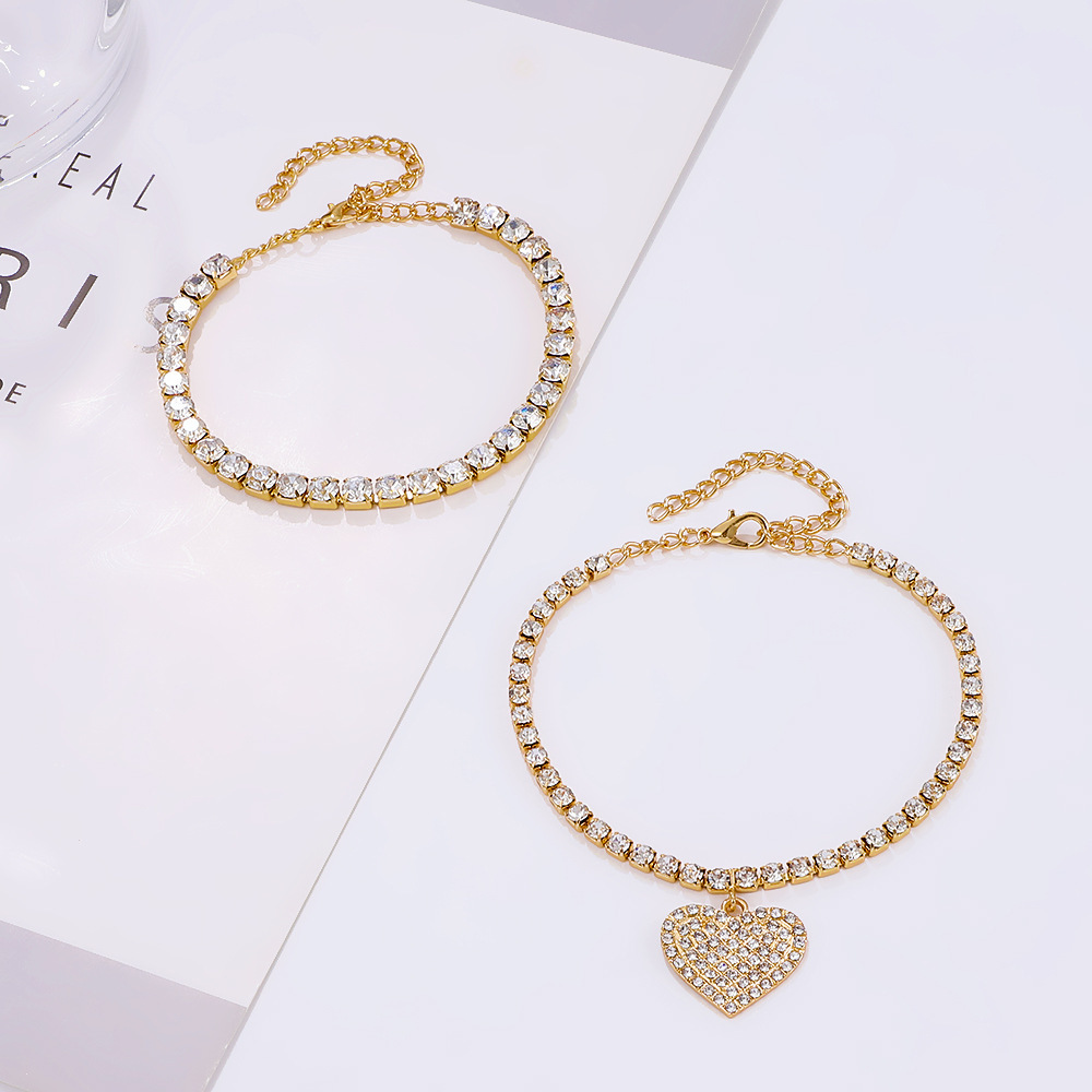 Outdoor, Beach Occasion Wholesale Jewelry Elegant Retro Heart Shape Alloy Rhinestones Anklet