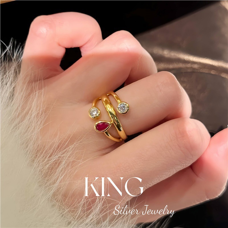 534中古泡泡红宝戒指|S925银镀金老钱风vintage红刚玉戒指|undefined