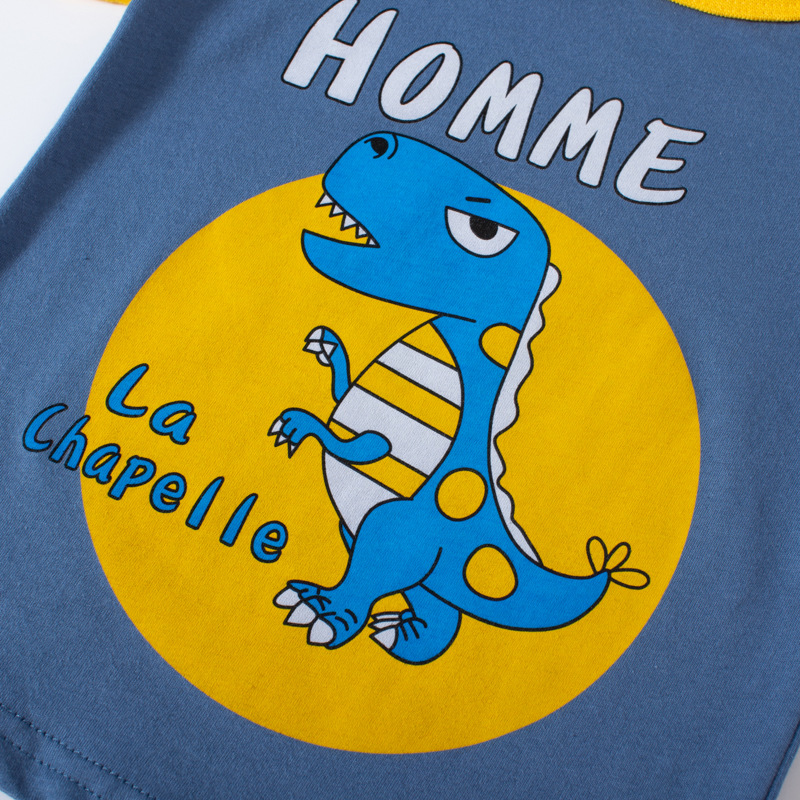 Camiseta de manga corta para niños nueva camiseta de verano de manga de dinosaurio de dibujos animados de estilo coreano superior de algodón de bebé de color a juego entrega de ropa