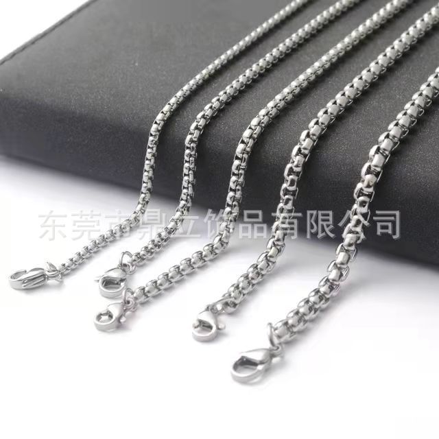 厂家直销304不锈钢方珍珠链欧美时尚方珍珠项链吊坠配链饰品批发