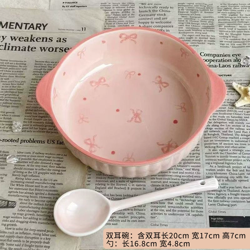Tableware Set (Cute) with Bow Accent, Ceramic Dinnerware, Multiple Sizes 4.5–8.5 in
