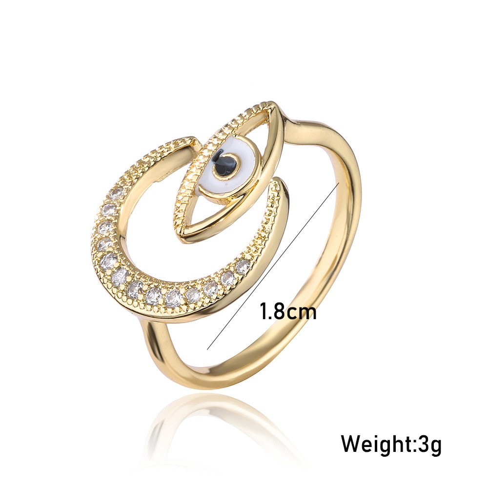 Fashion New Copper Drip Oil Eye Moon Zircon Open Ring display picture 1