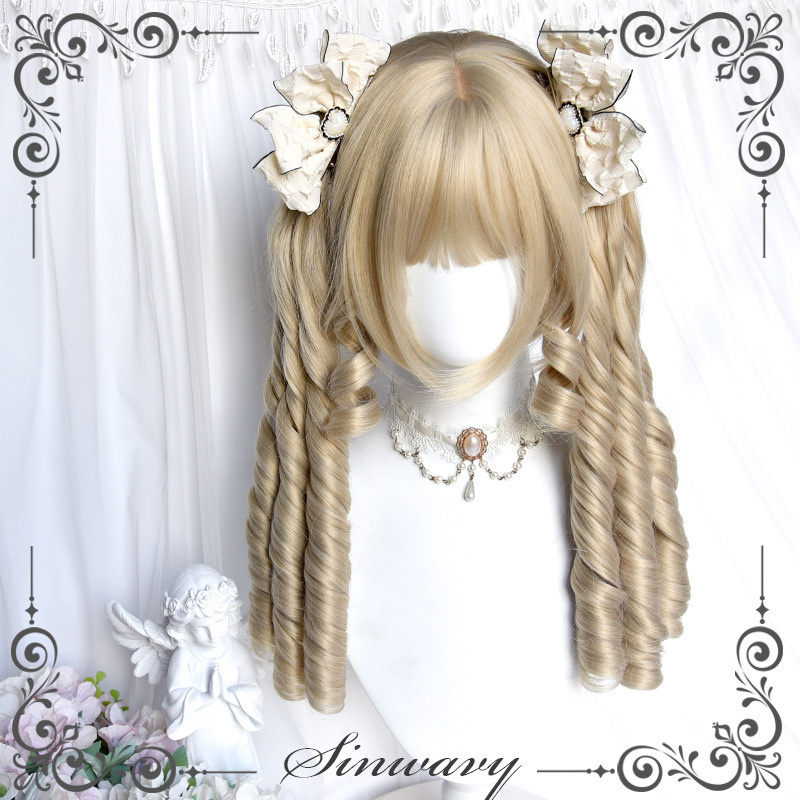 Swanjia-ゴールドエレガントレトロローマンカーリーダブルポニーテールロリータタイガーマウスクリップウィッグ- | Fairy Tale Town ||undefined