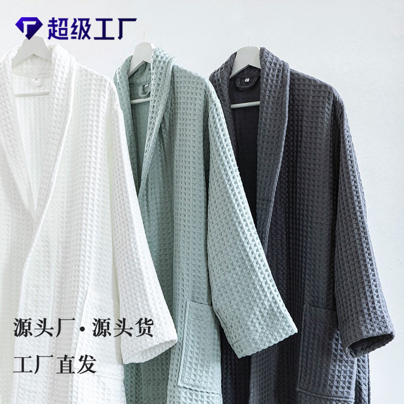 Japanese Cotton Four Seasons Lengthen Honeycomb Waffle Bathrobe Bathrobe Nightgown Home Clothes Couple Men's and Women's Hotel Homestay