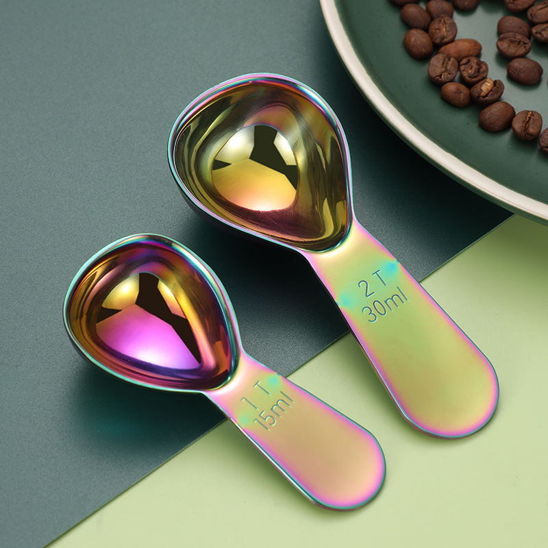 Cuchara de café de acero inoxidable 304 caliente transfronteriza de metal mango corto cuchara de medición de café con cuchara de medición de escala traje cuchara de leche en polvo