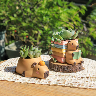 Carto Kapibala Creative Fleshy Resin Flower Pot Fun Capybara Desktop Decorative Potted Gardening Landscaping Flower Set