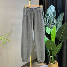 2025秋冬新款韩版加绒加厚休闲卫裤女宽松显瘦束脚灰色哈伦运动裤