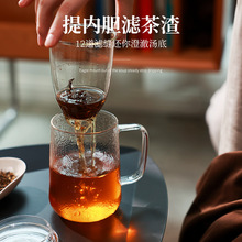 批发茶具锤纹茶屿杯加厚高硼硅玻璃杯耐热带盖带把手过滤泡茶杯