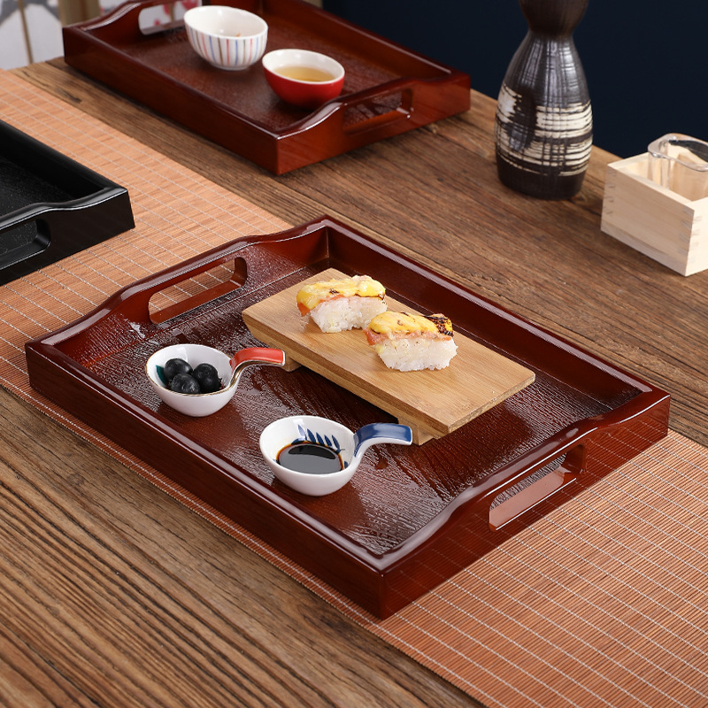 Japanese-Style Tray with Handle for Hotel Restaurants, Japanese-Style Imitation Wood Tea Tray, Serving Tray for Dishes and Water Cups
