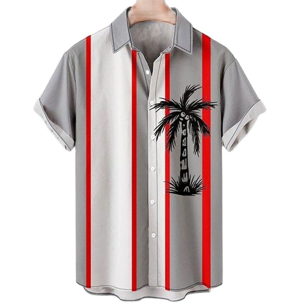Estación independiente transfronteriza europea y americana nueva camisa para hombre impresión digital 3D Hawaii blusa casual de manga corta a rayas anchas