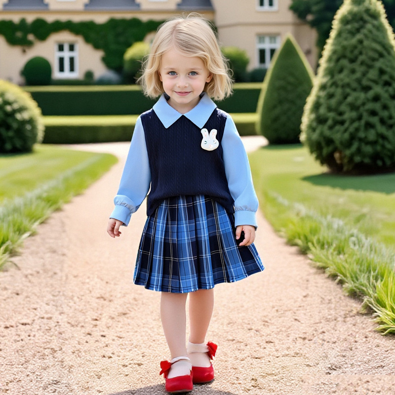 Back-To-School Season Girls' New Suit Preppy Style Spring & Fall Cartoon Rabbit Lapel Shirt Pleated Skirt Two-Piece Set Back-To-School Season Girls' New Suit Preppy Style Spring & Fall Cartoon Rabbit Lapel Shirt Pleated Skirt Two-Piece Set