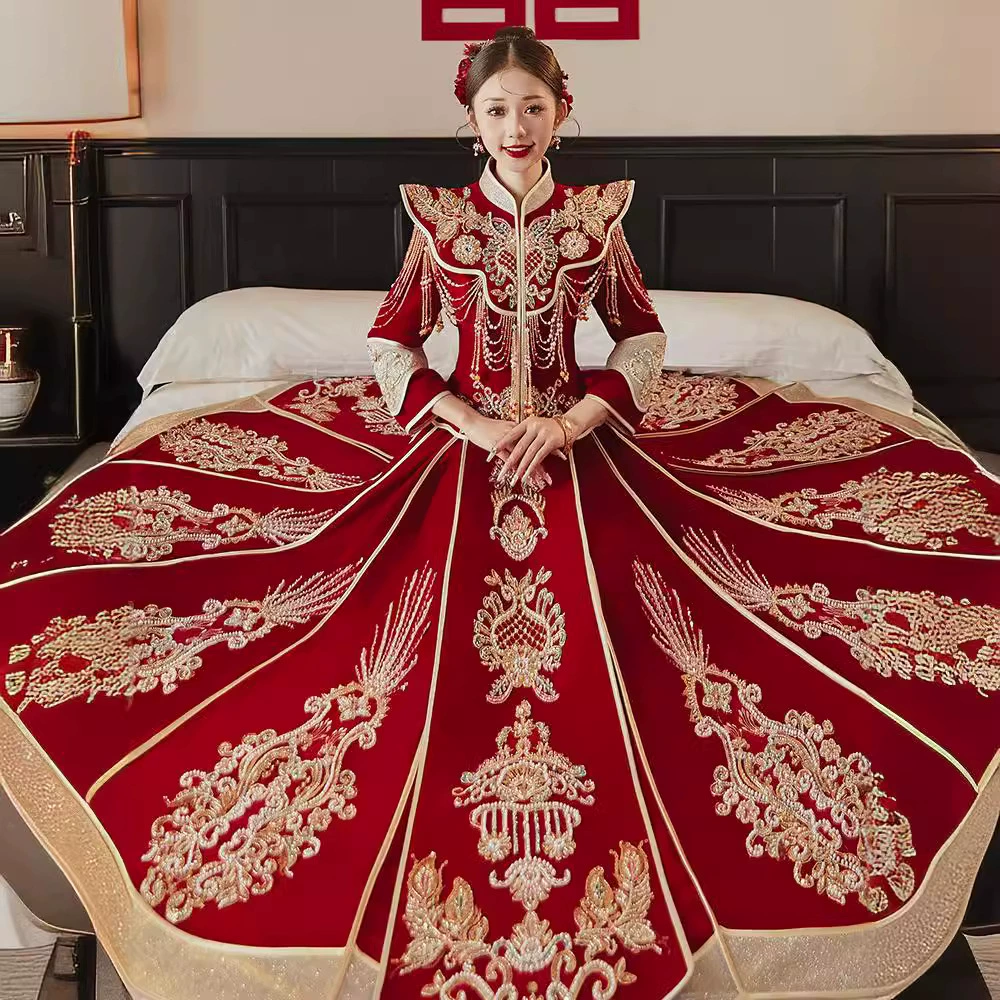 Heavy Gong Red Xiuhe Grand Broissance 2024 новый шарф, темперамент, роскошная атмосфера, новый китайский свадебный наряд лето