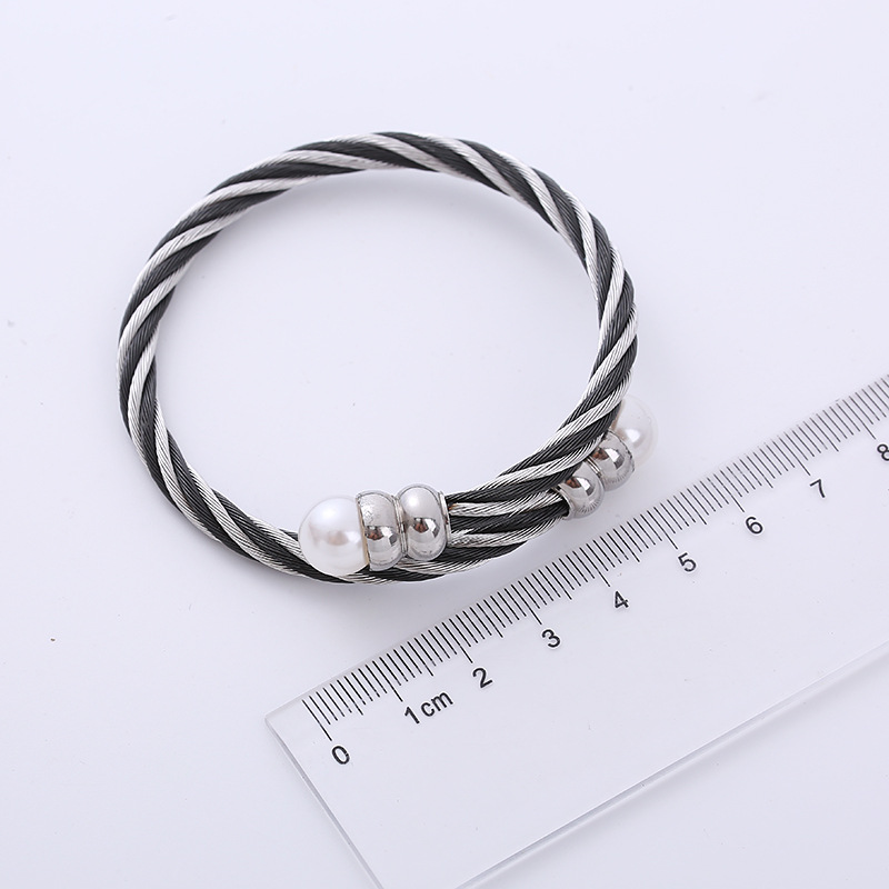 Fashion Color Block Stainless Steel Plating Inlay Artificial Pearls Bangle 1 Piece